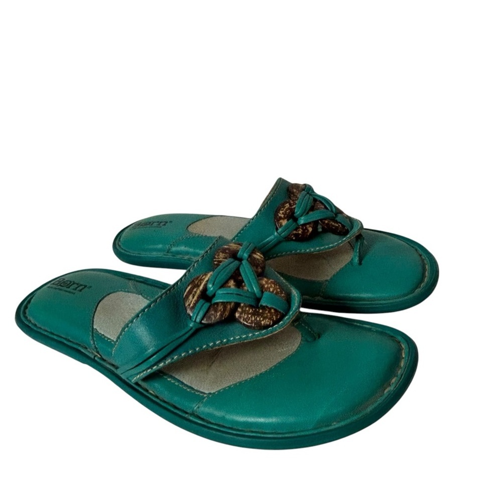 Born handcrafted footwear thong sandals leather turquoise size US 8 EU 39 - Picture 4 of 8